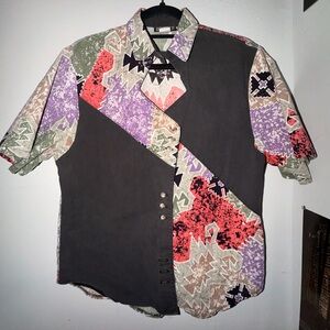 Women's Multicolor Patchwork Button Down Shirt
